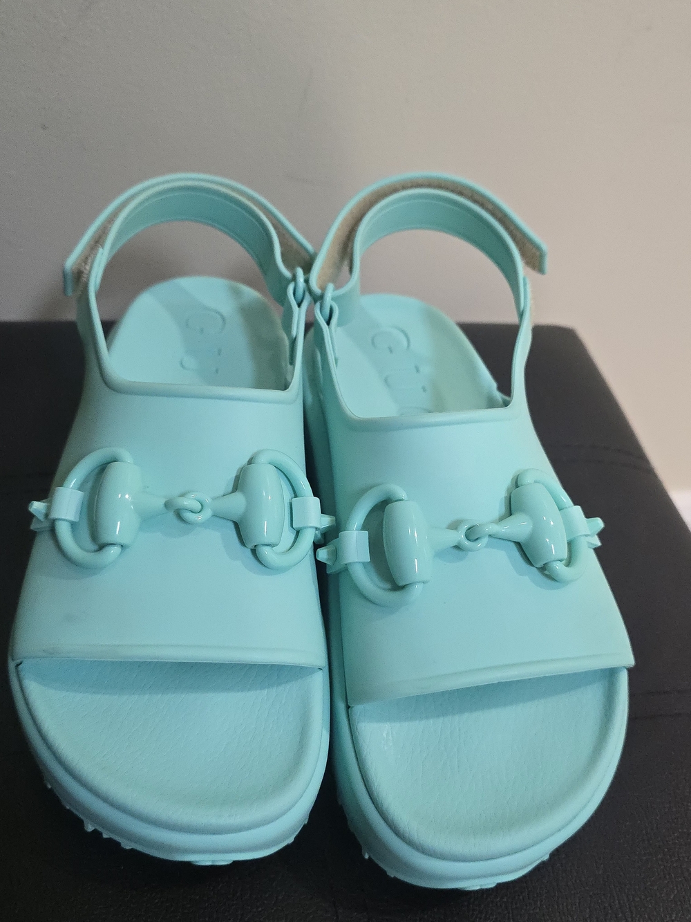 Gucci Aqua Platform Slide Sandals with Horsebit Accent Size 6